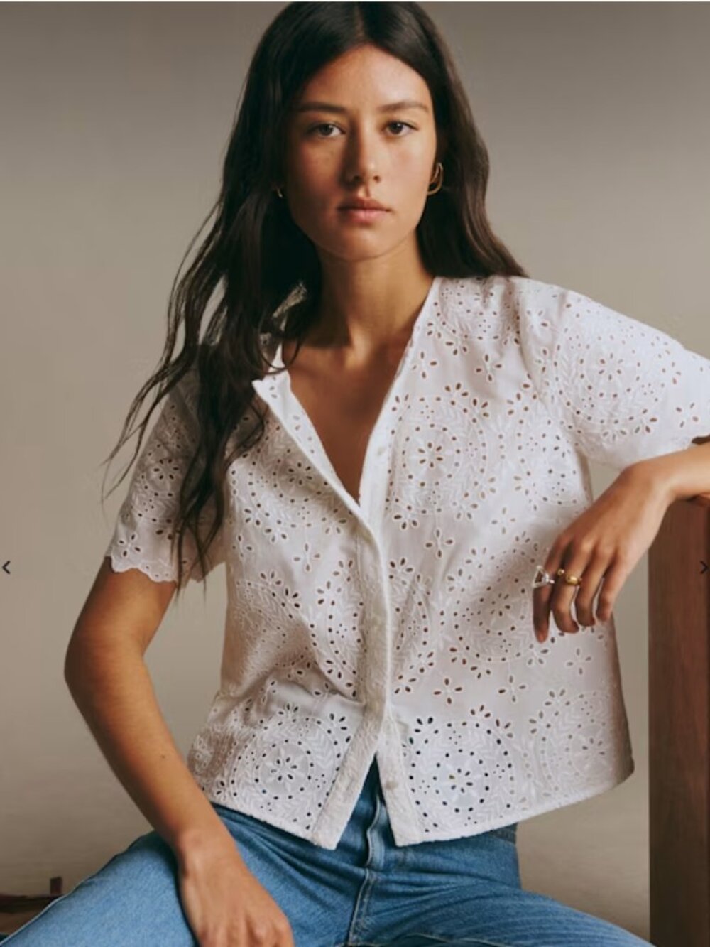 Sezane Manon Blouse - Plain Ecru Embroidery - Size 6